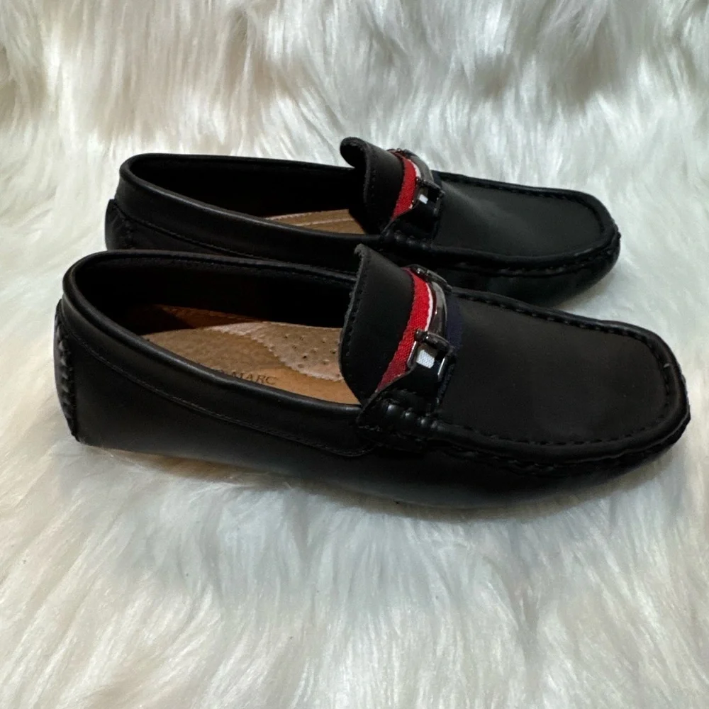 Bruno Marc Boys Classic Black and Red Leather Slip-On Loafers